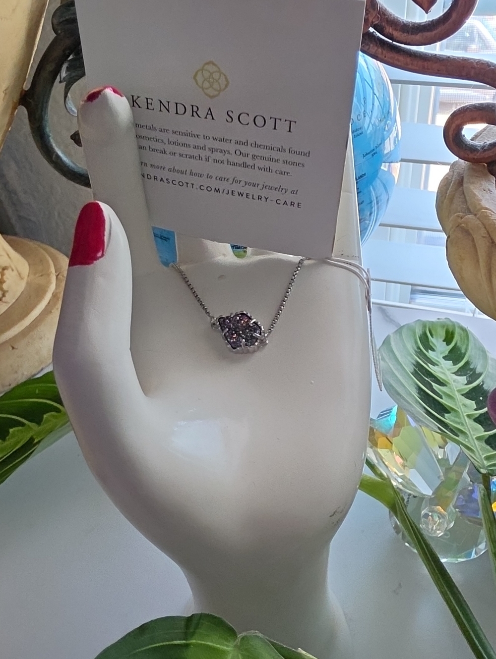 Kendra Scott Silver Necklace with Pink and Purple Cluster Pendant